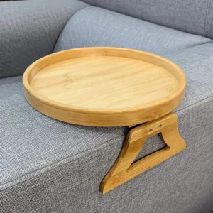 Wooden Sofa Armrest Tray Table Clip-On | Foldable Snack Drink Side Holder